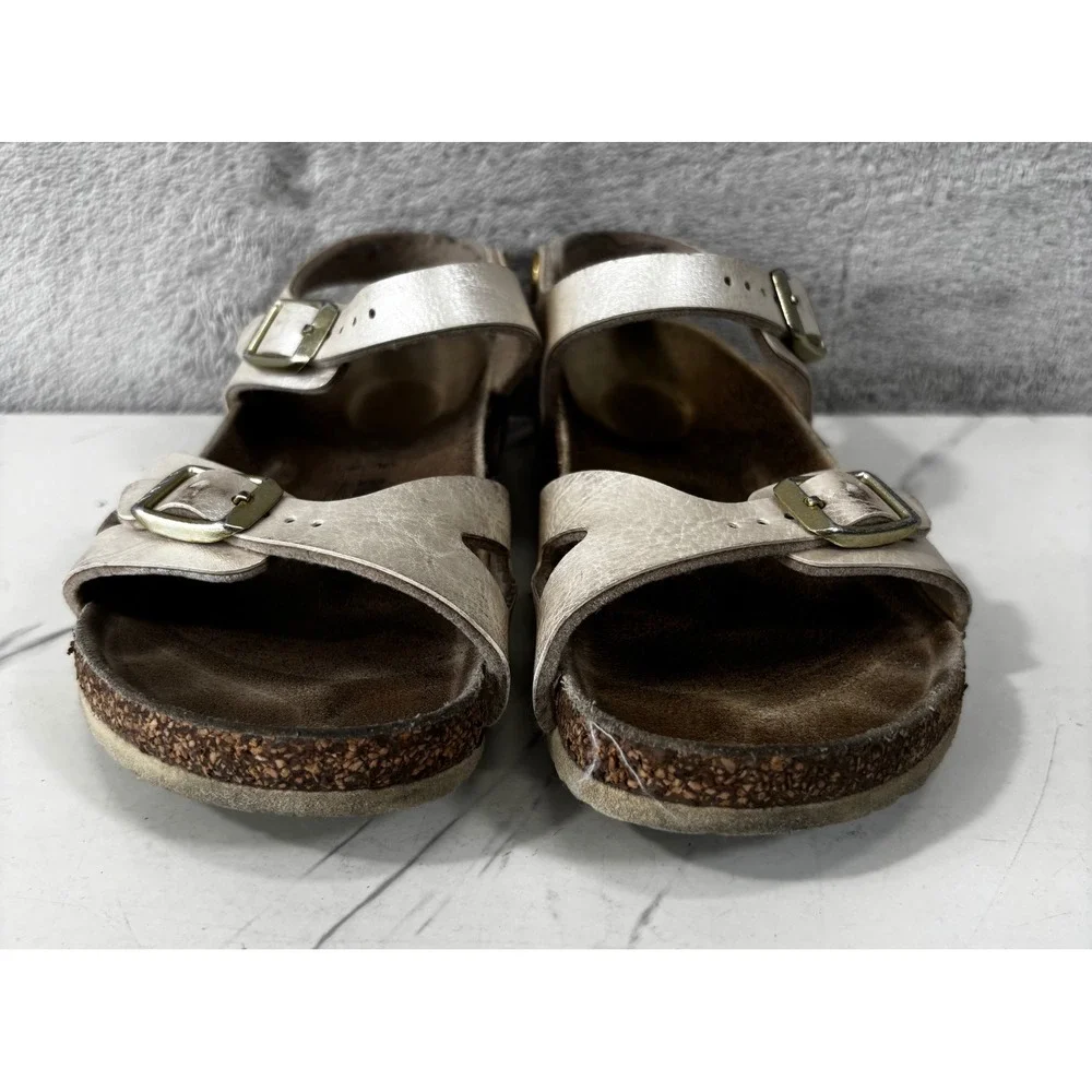 Birkenstock Rio Sandals Kids 12 30 Silver Good Metallic Strappy Cork Footbed